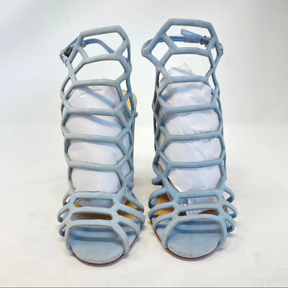 Schutz Jaden Baby Blue Cage Sandal Block Heels Size 6 - Picture 3 of 8